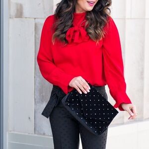 Ann Taylor Red Turtle Neck Blouse with wrap around Tie NEW size small